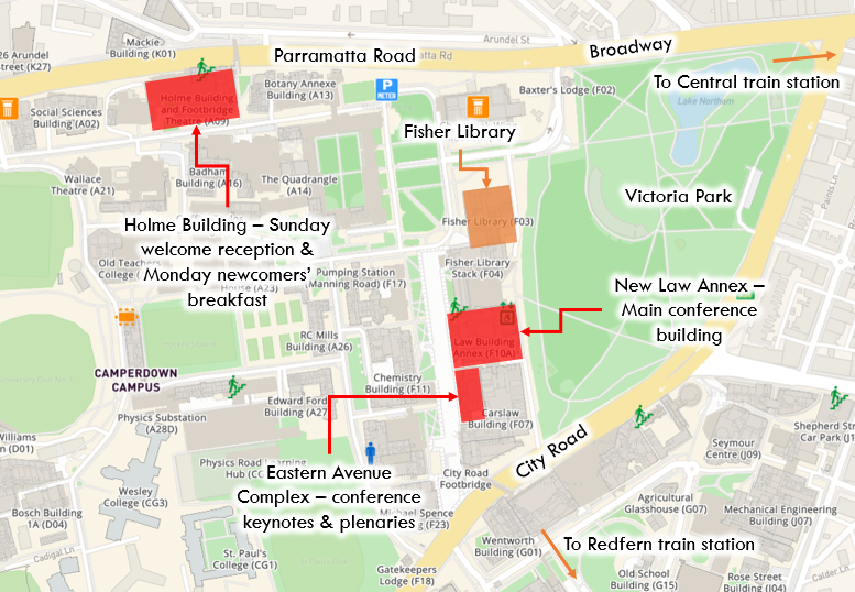 Map of University of Sydney campus showing locations of conference venues