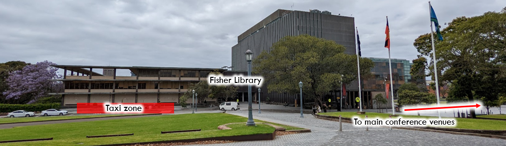 Location of taxi stand outside Fisher Library